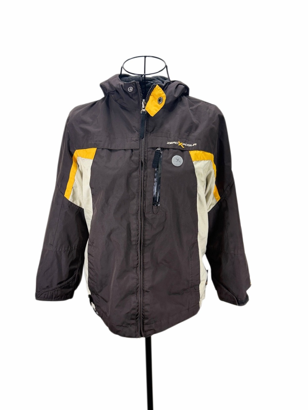ZeroXposur Men’s Brown, Yellow & Cream Hooded Rain Jacket